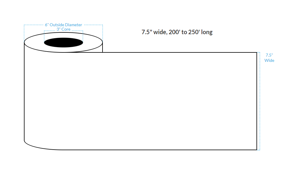 7.5" X 250' HIGH GLOSS WHITE PAPER {CONTINUOUS} Roll Labels  (3"CORE/6"OD)