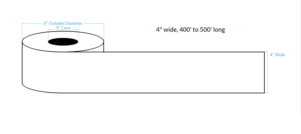 4" x 400' REMOVABLE HIGH GLOSS PAPER {CONTINUOUS} Roll Labels  (3"CORE/8"OD)