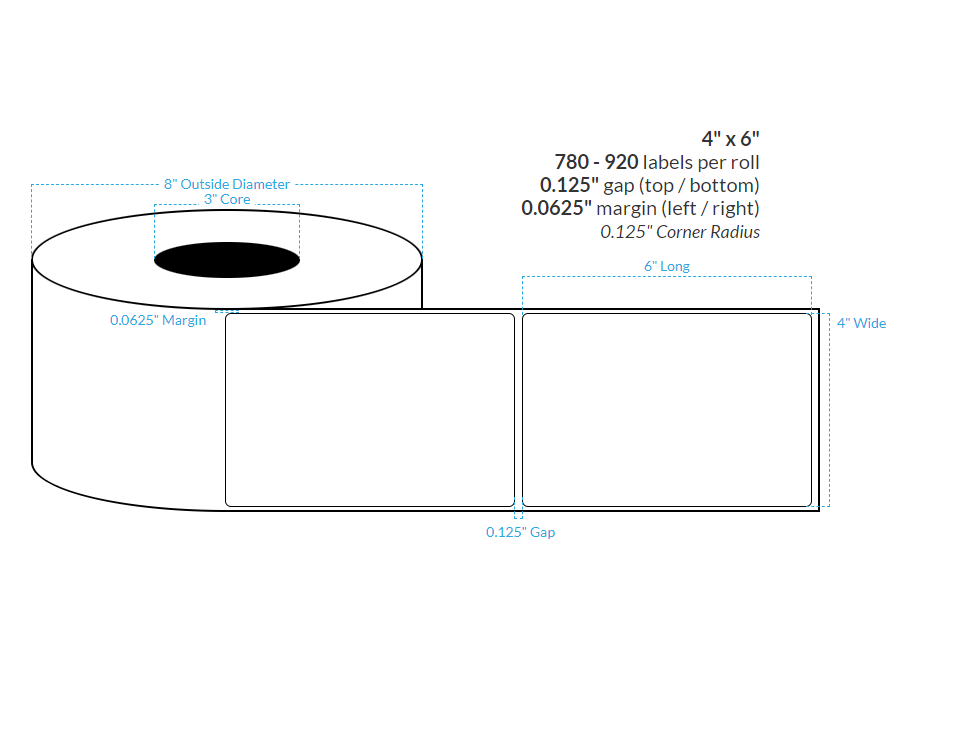 4" x 6" MATTE KIMDURA {ROUNDED CORNERS} Roll Labels  (3"CORE/8"OD)