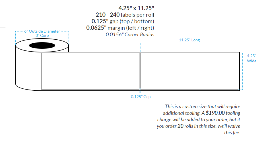 5.5" X 17" PREMIUM HIGH GLOSS WHITE Polypropylene BOPP {SQUARE CORNERS} Roll Labels  (3"CORE/6"OD)