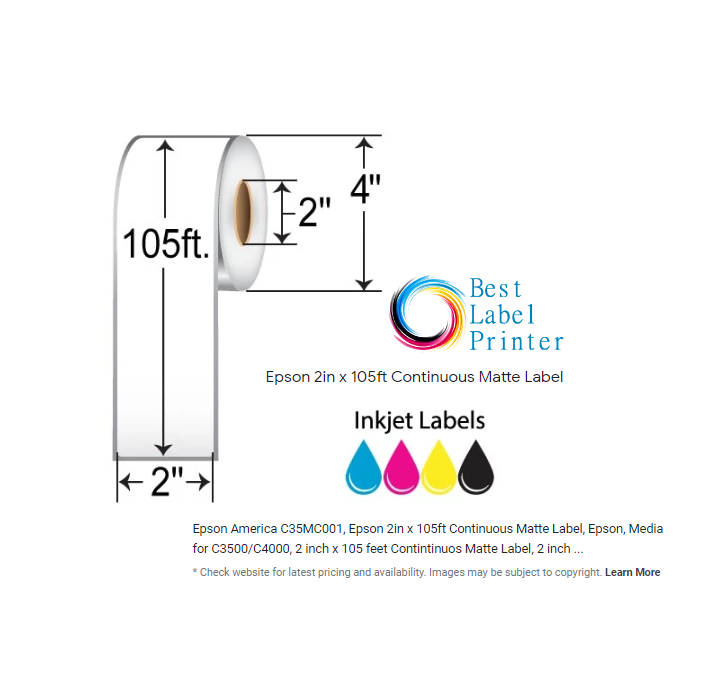 2" X 105' EPSON COLORWORKS MEDIA PREMIUM MATTE LABELS (COLORWORKS C3500/C4000 SERIES) (2"CORE/4"OD)