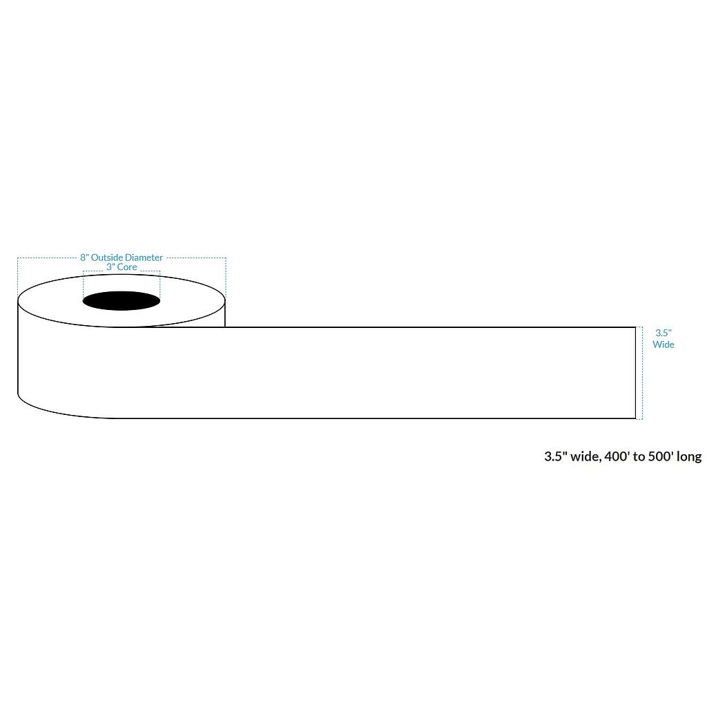 3.5" x 500' HIGH GLOSS WHITE Polypropylene BOPP {CONTINUOUS} Roll Labels  (3"CORE/8"OD)