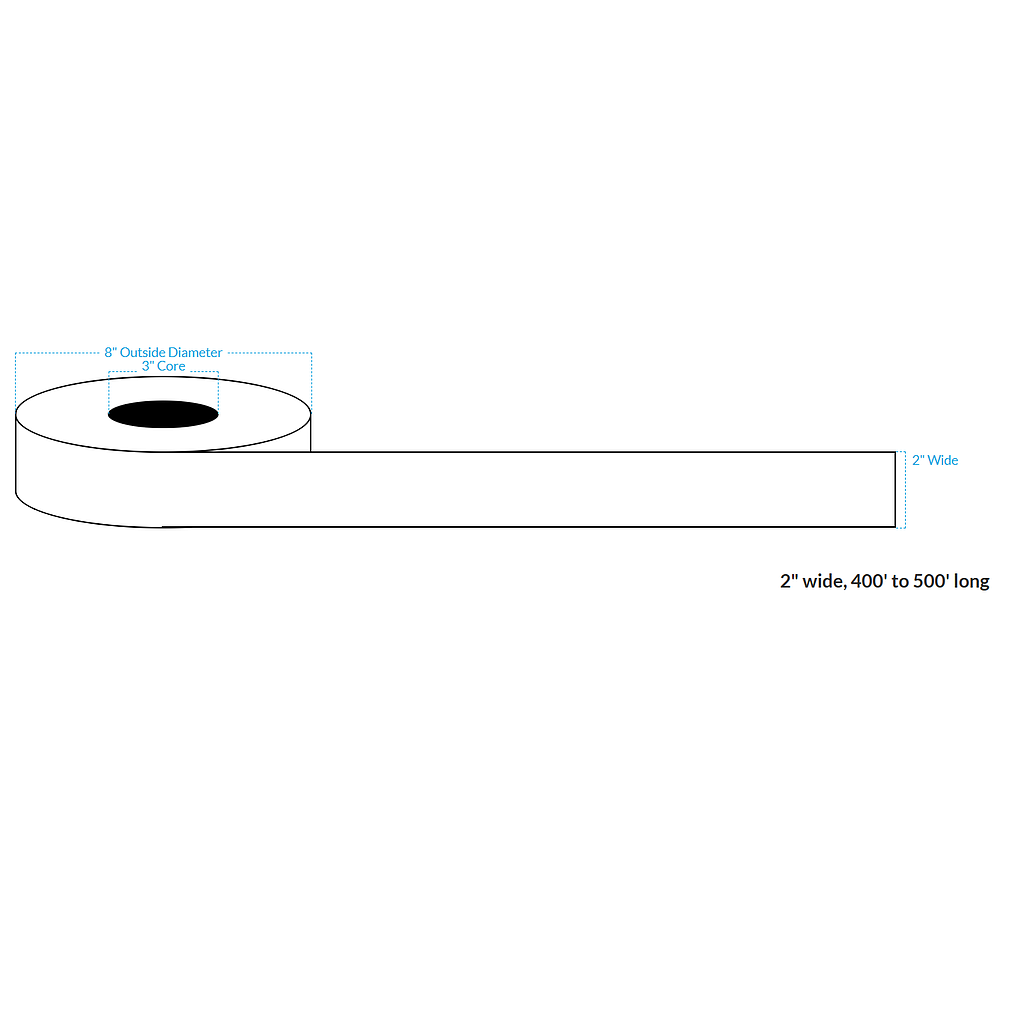 2" x 500' HIGH GLOSS WHITE Polypropylene BOPP {CONTINUOUS} Roll Labels  (3"CORE/8"OD)