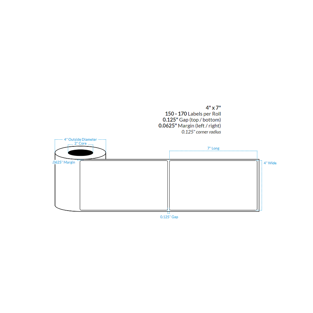 4" X 7" MATTE WHITE PAPER {ROUNDED CORNERS} Roll Labels  (2"CORE/4"OD)