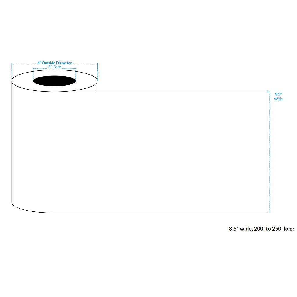 8.5" x 250' INKJET CLEAR Polypropylene BOPP {CONTINUOUS} Roll Labels  (3"CORE/6"OD)