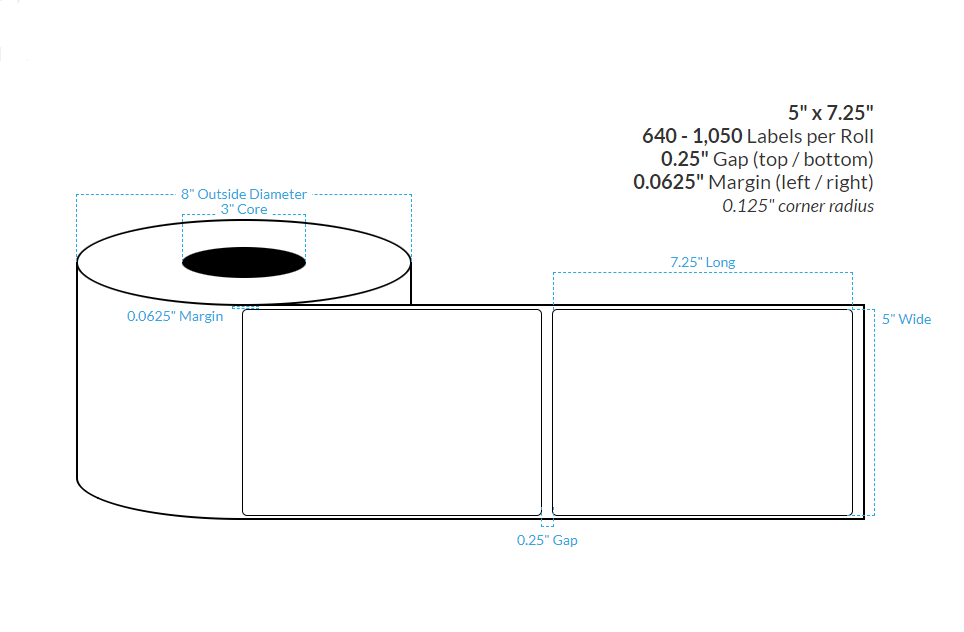 5" X 7.25" SILVER Polypropylene (BOPP) {ROUNDED CORNER} (3"CORE/8"OD)