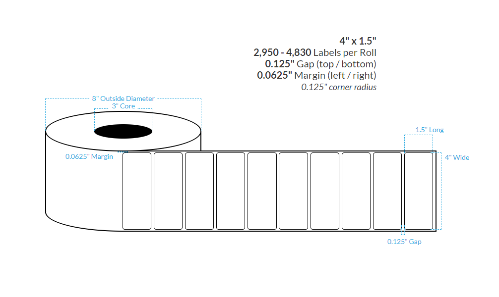 4" X 1.5" GOLD HYBRID PET {ROUNDED CORNERS} Roll Labels  (3"CORE/8"OD)