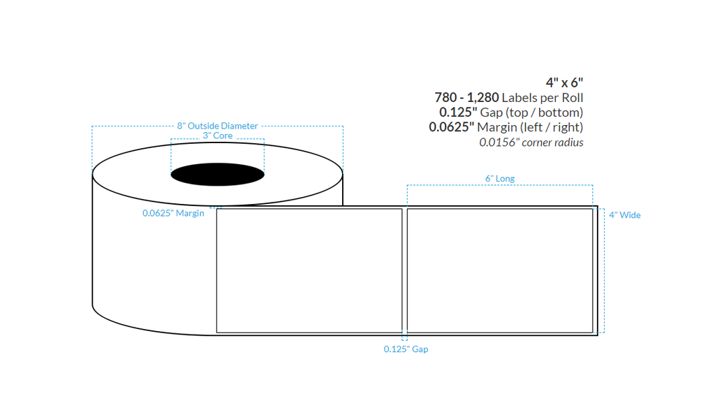 4" x 6" REMOVABLE MATTE WHITE Polypropylene BOPP {SQUARE} Roll Labels  (3"CORE/8"OD)