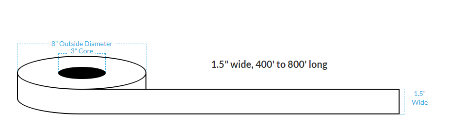 1.5" x 500' HIGH GLOSS WHITE Polypropylene BOPP {CONTINUOUS} Roll Labels  (3"CORE/8"OD)