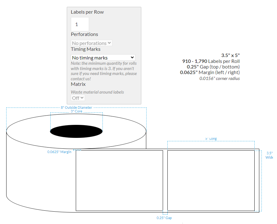 3.5" x 5" HIGH GLOSS WHITE Polypropylene (BOPP) {SQUARE CORNERS} Roll Labels  (3"CORE/8"OD)