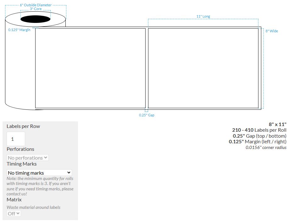 8" X 11" MATTE WHITE BOPP(BS5609 CERTIFICATION) {RECTANGLE/SQUARE CORNERS} Roll Labels  (3"CORE/6"OD)