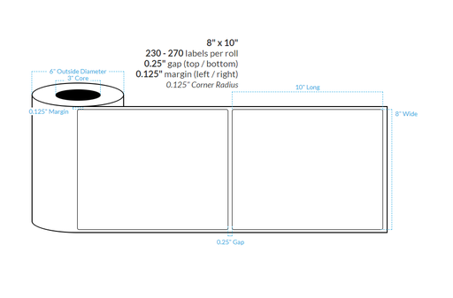 [100392-3X6-R413-117-1000000] 8" x 10" MATTE WHITE Polypropylene BOPP {ROUNDED CORNERS} Roll Labels (3"CORE/6"OD)