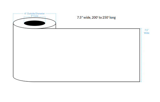 [102278-3X6-G11-117-1010000] 7.5" X 250' MATTE WHITE PAPER {CONTINUOUS} Roll Labels  (3"CORE/6"OD)