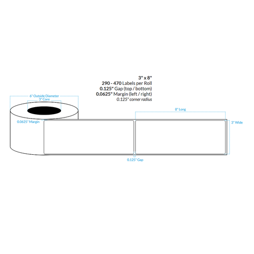 [000000-3X6-R31-151-1000000] 3" x 8"  HIGH GLOSS WHITE Polypropylene BOPP {ROUNDED CORNERS} Roll Labels (3"CORE/6"OD)