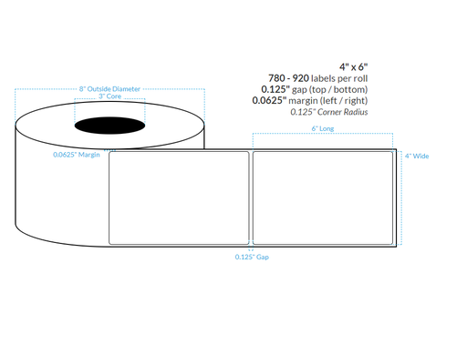 [100868-3X8-WK4-161-1000000] 4" x 6" MATTE KIMDURA {ROUNDED CORNERS} Roll Labels  (3"CORE/8"OD)