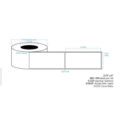 [102177-3X6-R31-151-1000000] 2.75" x 6" HIGH GLOSS WHITE Polypropylene BOPP {SQUARE CORNERS} Roll Labels (3"CORE/6"OD)