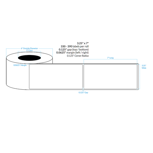 [101432-3X6-W31-151-1000000] 3.25" X 7" PREMIUM HIGH GLOSS WHITE Polypropylene BOPP {ROUNDED CORNERS} Roll Labels (3"CORE/6"OD)