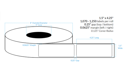 [101350-3X8-WK4-161-1000000] 1.5" x 4.25"  MATTE KIMDURA {ROUNDED CORNERS} Roll Labels (3"CORE/8"OD)