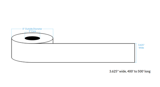 [102974-3X8-R413-161-1010000] 3.625" x 500' MATTE WHITE Polypropylene BOPP {CONTINUOUS} Roll Labels  (3"CORE/8"OD)