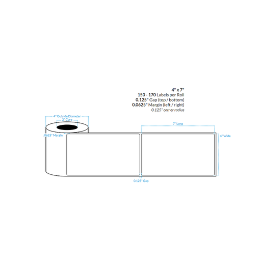 [100159-2X4-G21-195-1000000] 4" X 7" HIGH GLOSS WHITE PAPER {ROUNDED CORNERS} Roll Labels  (2"CORE/4"OD)