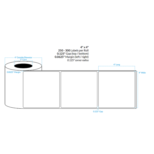 [100548-2X4-WC5-195-1100000] 4" x 4" INKJET CLEAR Polypropylene BOPP {ROUNDED CORNERS} Roll Labels (2"CORE/4"OD)