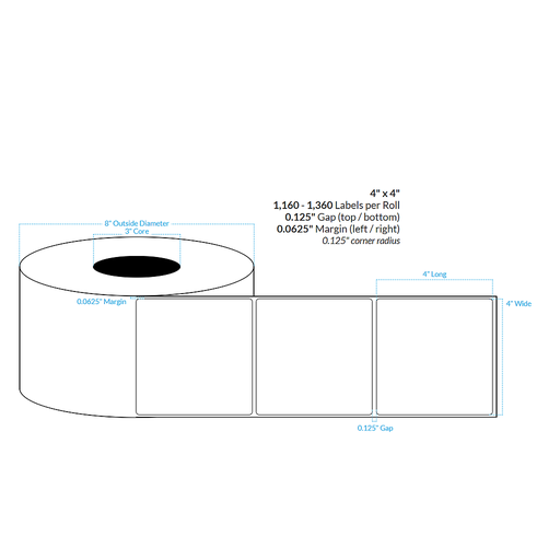 [100548-3X8-WC5-161-1100000] 4" x 4" INKJET CLEAR Polypropylene BOPP {ROUNDED CORNERS} Roll Labels (3"CORE/8"OD)