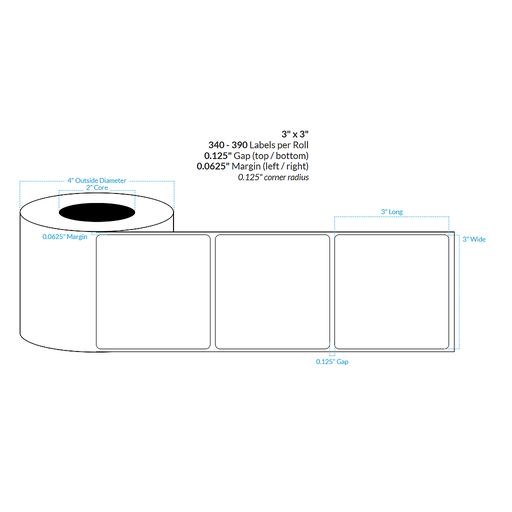 [100603-2X4-R31-195-1000000] 3" x 3" HIGH GLOSS WHITE Polypropylene BOPP {ROUNDED CORNERS} Roll Labels  (2"CORE/4"OD)