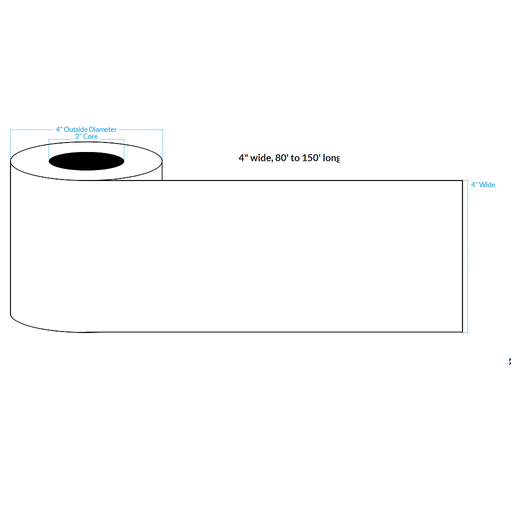 [100000-2X4-R31-125-1010000] 4" X 100' HIGH GLOSS WHITE Polypropylene BOPP {CONTINUOUS} Roll Labels  (2"CORE/4"OD)