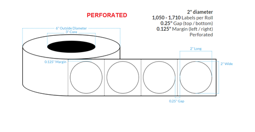 [101481-3X6-R31-113-1000000] 2" HIGH GLOSS WHITE Polypropylene BOPP {PERFORATED CIRCLE} Roll Labels (3"CORE/6"OD)