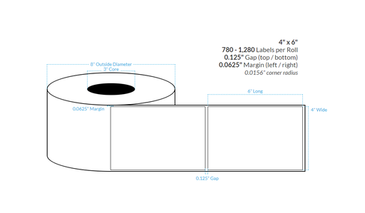 [102473-3X8-R43-160-1000000] 4" x 6" REMOVABLE MATTE WHITE Polypropylene BOPP {SQUARE} Roll Labels  (3"CORE/8"OD)