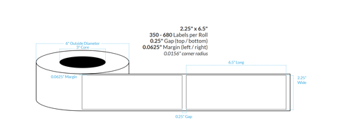 [104116-3X6-R31-113-1000000] 2.25" x 6.5" HIGH GLOSS WHITE Polypropylene  BOPP {SQUARE CORNERS} Roll Labels (3"CORE/6"OD)