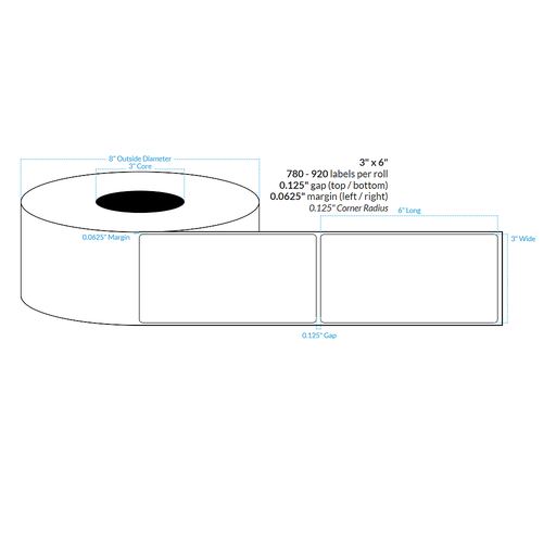 [102268-3X8-R62-138-1000000] 3" x 6" MATTE WHITE Polypropylene BOPP EXTREME TACK {SQUARE CORNERS} Roll Labels  (3"CORE/8"OD)