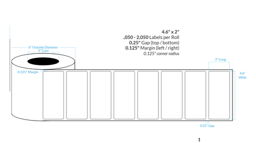 [101379-3X6-RZ6-184-1000000] 4.6" x 2" SATIN Polypropylene BOPP {ROUNDED CORNERS} Roll Labels  (3"CORE/6"OD)