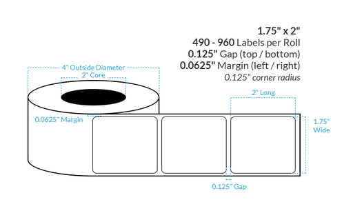 [100317-2X4-CG4-125-1000000] 1.75" x 2" GOLD Hybrid PET {ROUNDED CORNERS} Roll Labels (2"CORE/4"OD)