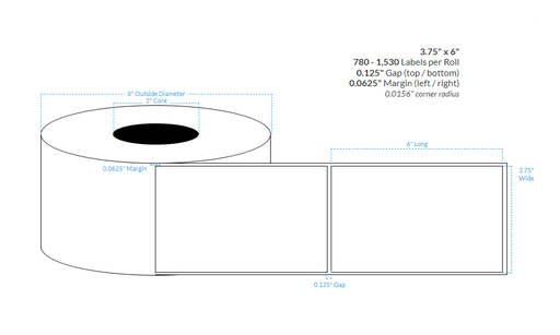 [101162-3X8-MK-161-1000000] 3.75" x 6" MATTE KIMDURA {SQUARE CORNERS} Roll Labels  (3"CORE/8"OD)