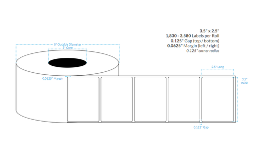 [100927-3X8-SSH-182-1000000] 3.5" X 2.5" SMOOTH SILVER HOLOGRAPHIC {ROUNDED CORNER} (3"CORE/8"OD)