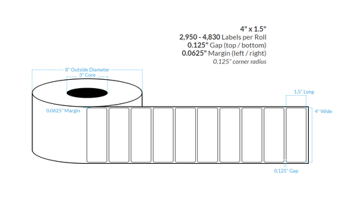 [100927-3X8-GPET-182-1000000] 3.5" X 2.5" GOLD HYBRID PET {ROUNDED CORNERS} Roll Labels  (3"CORE/8"OD)