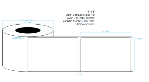 [100020-3X6-BMP-158-1000000] 4" X 6" BIODEGRADABLE MATTE PAPER {ROUNDED CORNERS} Roll Labels  (3"CORE/6"OD)