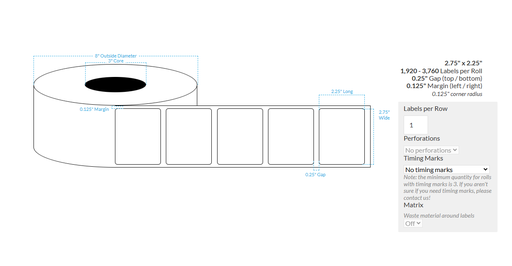 [101672-3X8-HGB-161-1000000] 2.75" x 2.25" HIGH GLOSS WHITE Polypropylene BOPP {ROUND CORNERS} Roll Labels (3"CORE/8"OD)