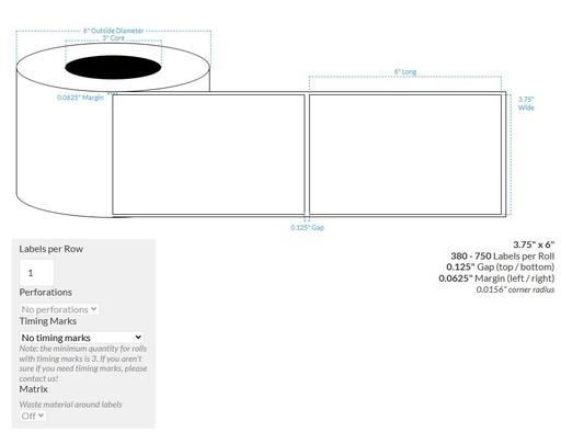 [101162-3X6-SSH-151-1000000] 3.75" x 6" SMOOTH SILVER HOLOGRAPHIC {SQUARE CORNERS} Roll Labels  (3"CORE/6"OD)